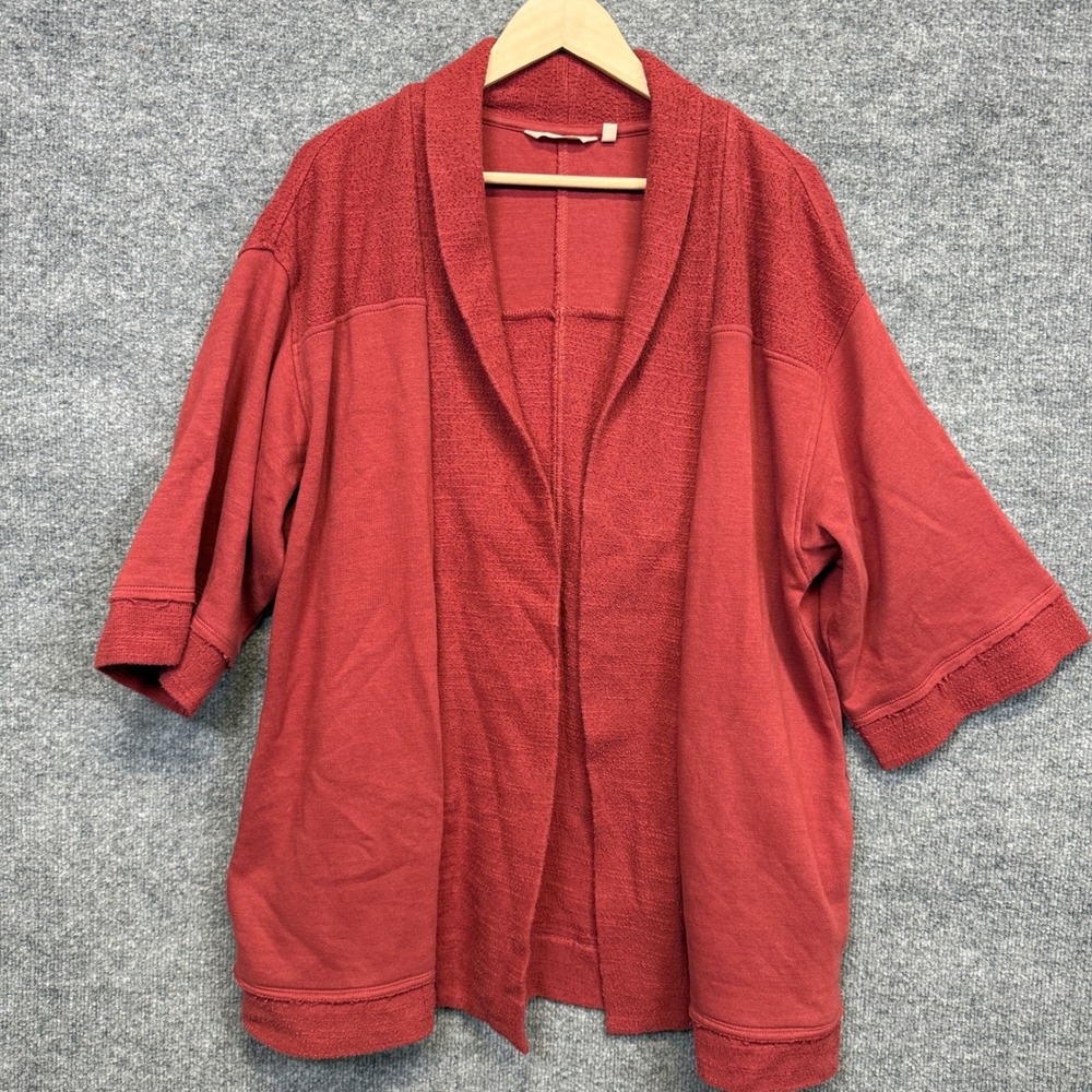 Soft Surroundings PXL Cardigan Maroon Cotton Short Sleeves Oversized Lagenlook